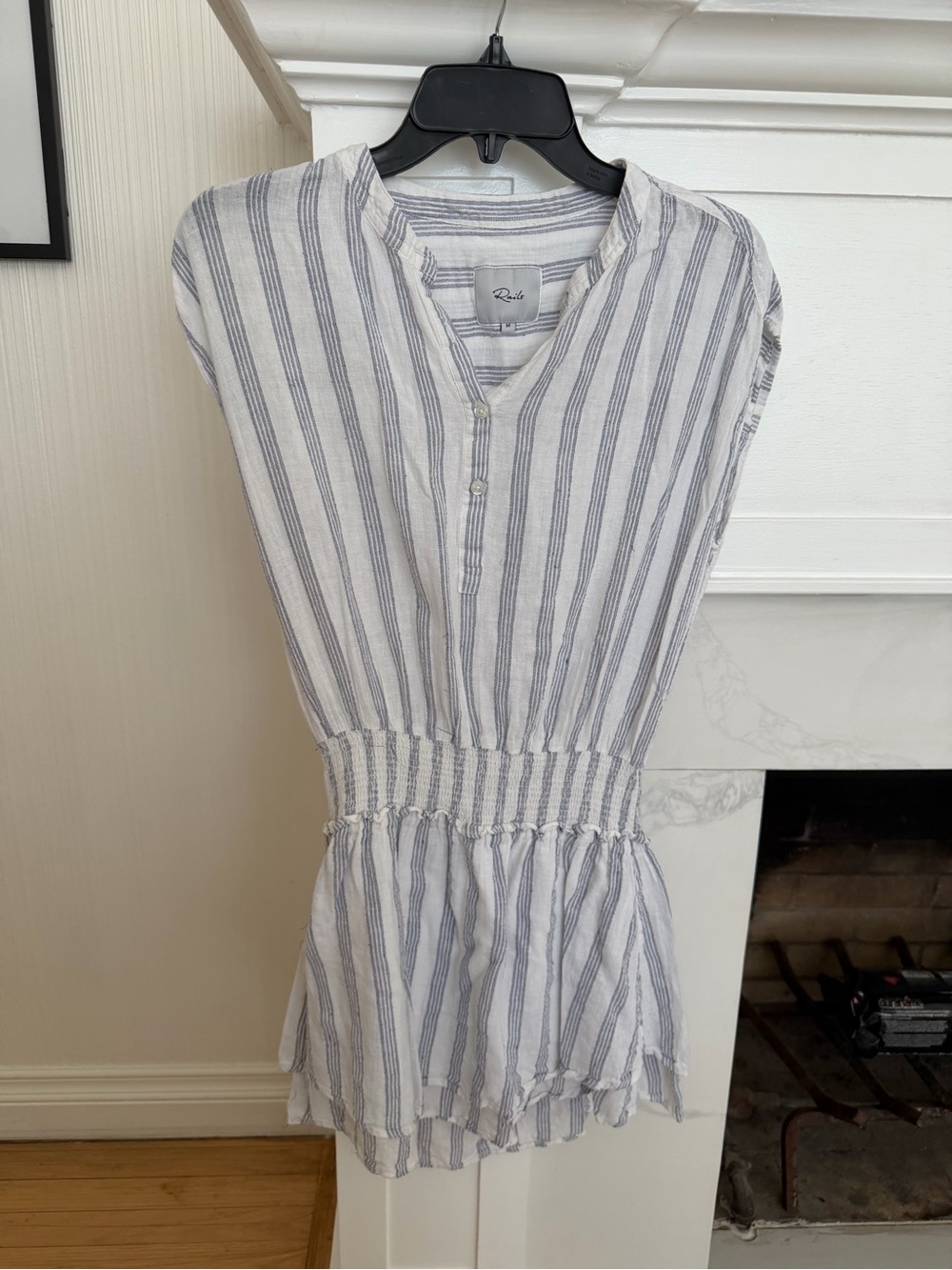 Rails Blue & White Striped Smocked-Waist Mini Dress